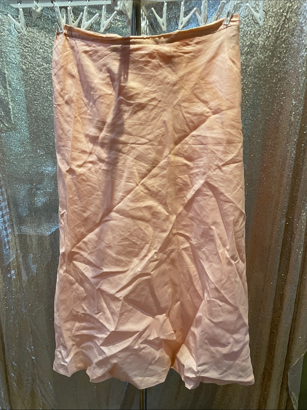 Women's Blush Pink Satin Midi Skirt — Classic Slip Silhouette